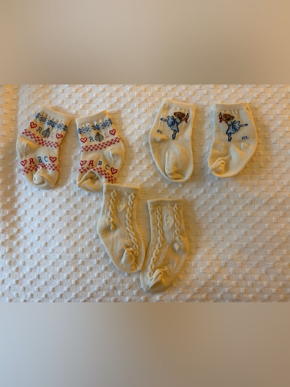 Ralph Lauren Cream Baby Socks Trio with Red and Blue Accents